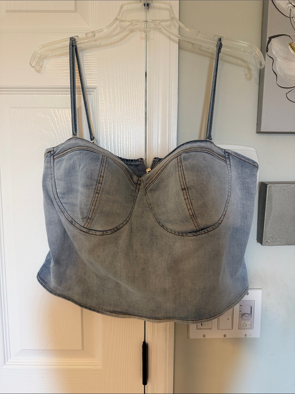 JLUXLABEL Light Blue Denim Bustier Top